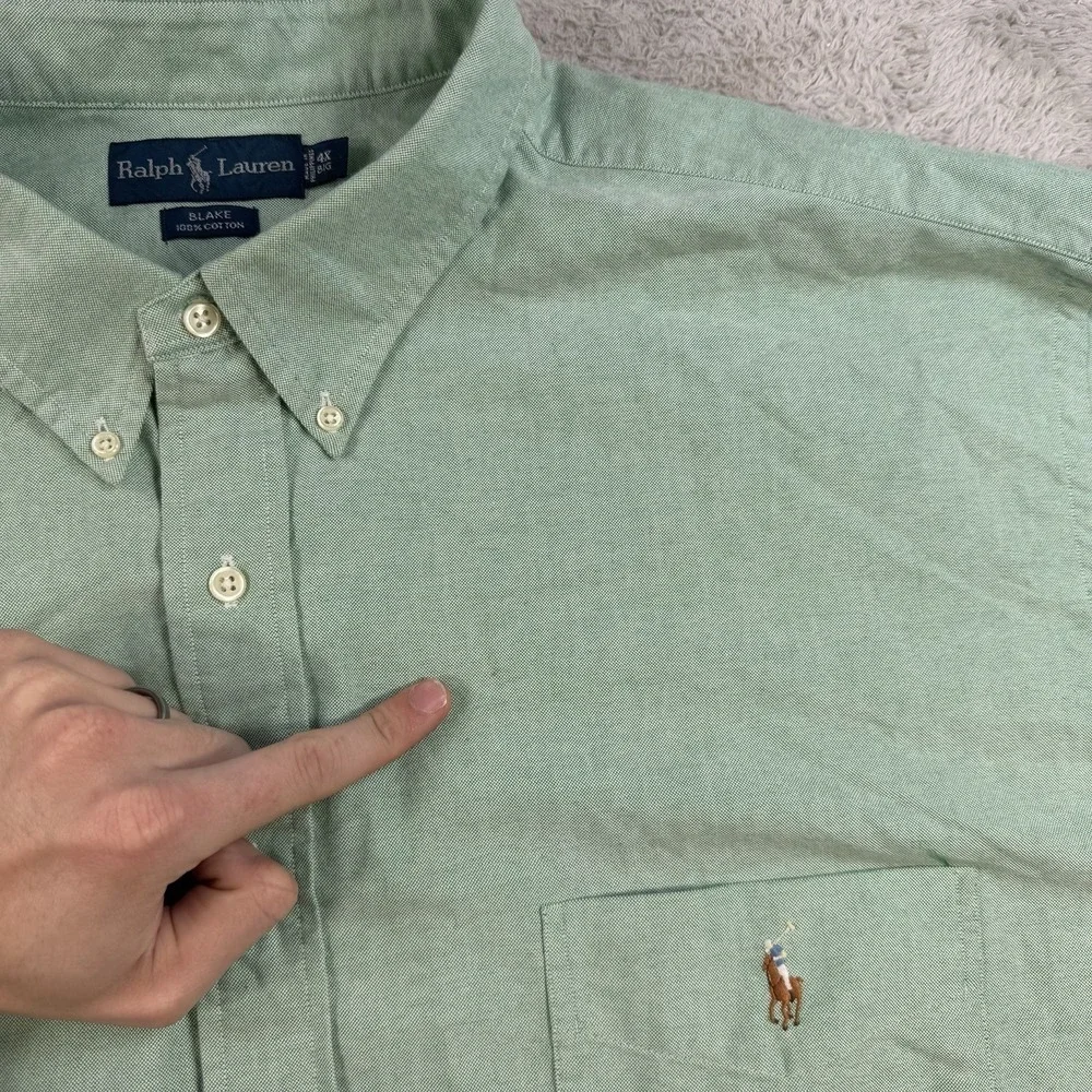 Polo Ralph Lauren Shirt Men 4XB Green Blake Long Sleeve Button Flesh Pony Pocket